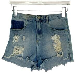 Farm Rio S Womens Distressed Cut Off Denim Short One Back Pocket